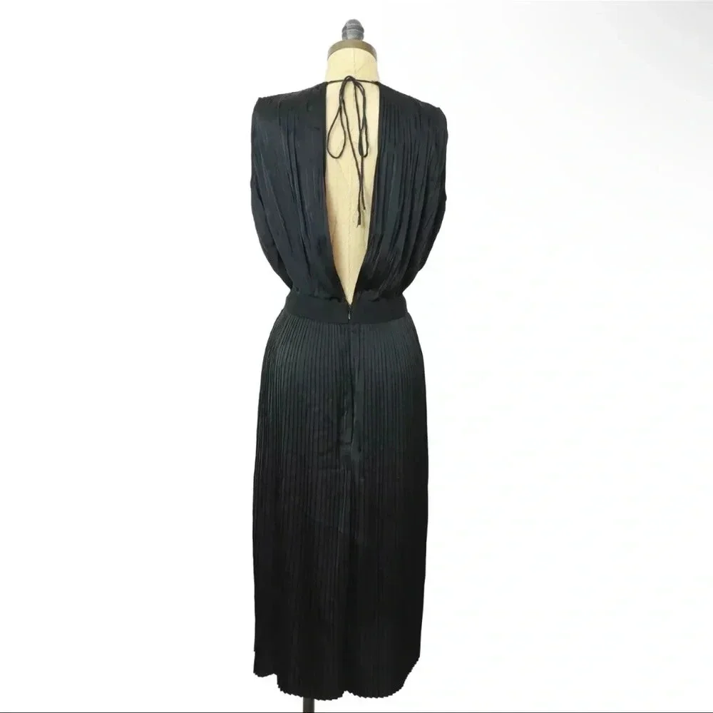 TOME Black Satin Cross Front Pleated Dress - Picture 6 of 12